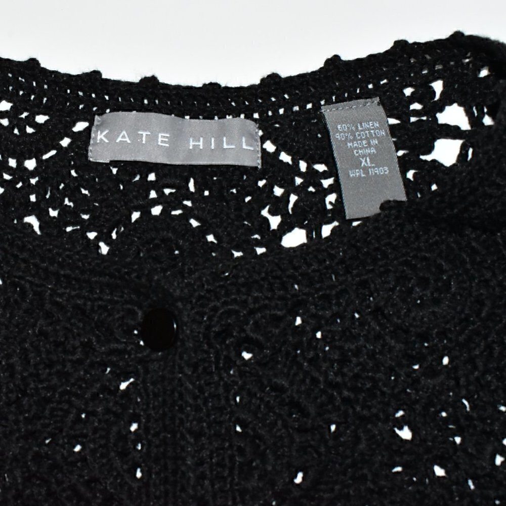 Kate Hill Button Down Grandma Crochet Sweater Black Size XL - Picture 3 of 10